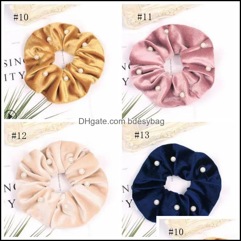 Women Hair Scrunchies Pearl Hair Ties Ropes Velvet Hairbands Stretchy Hairbands Ponytail Holder Girls Accessories 9 Colors