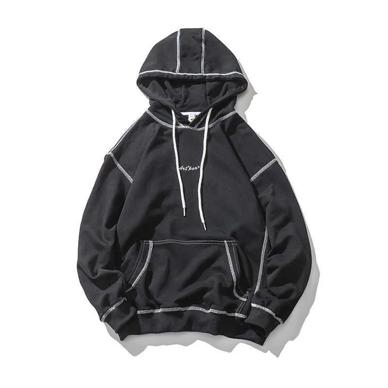 Herfst Heren Hoodies Fleece Sweatshirt Hip Hop Japanse Streetwear Harajuku Classic Black Hooded Heren Sweatshirts Katoen 210603