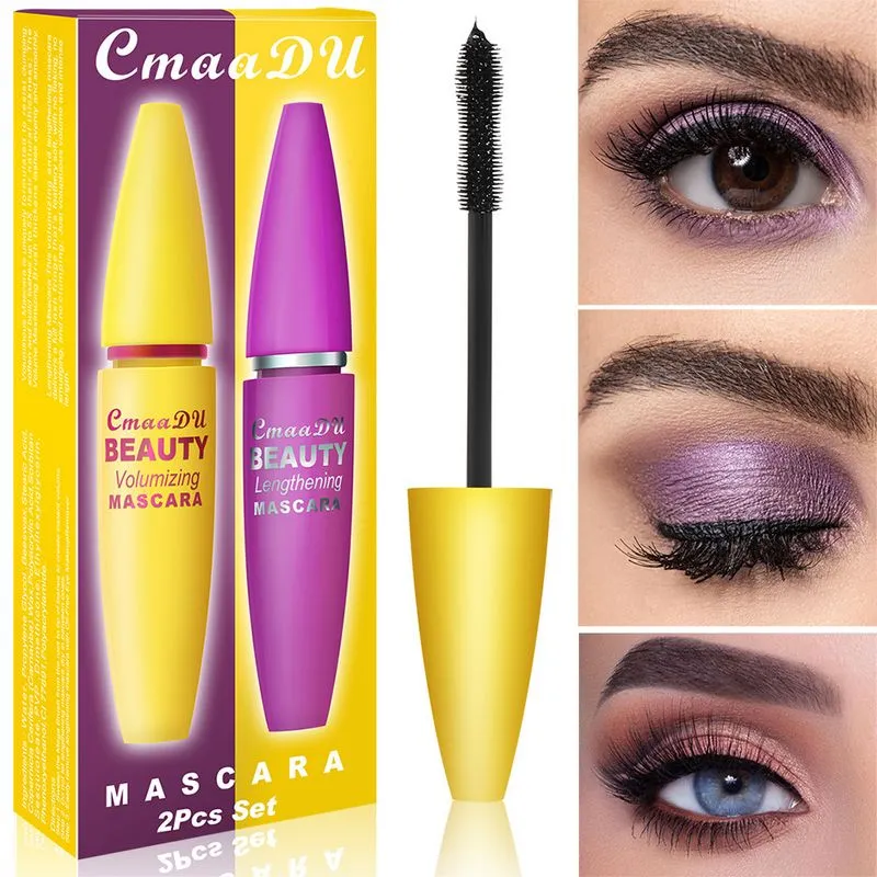 CmaaDu 2pcs / Set 4D Eye Mascara Eyeliner Pen Étanche Noir Épais Boucles Résistant À La Sueur Extension De Cils Volumisant Allongement Cosmétiques