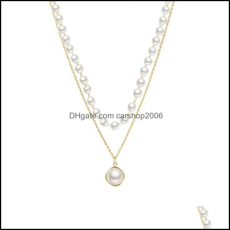 Fashion Pearl Necklace Cute Double Layer Link Chain Pendant Neck Pendants Necklaces Women Jewelry Accessories Classic Gift Chains