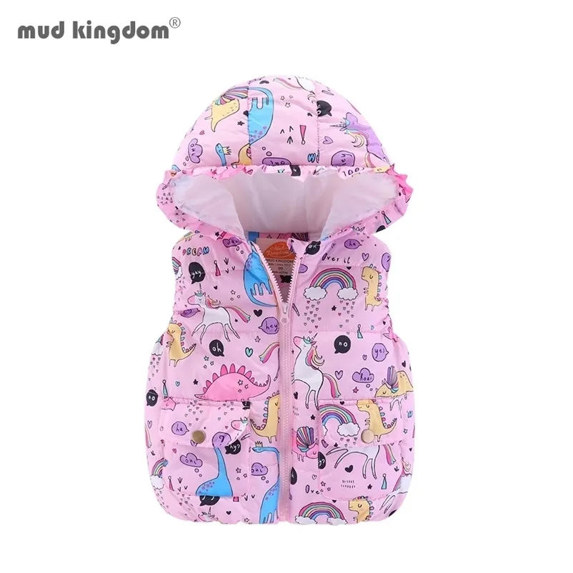 Mudkingdom Boys Girls Hooded Vest Ärmlös Ulljacka Cartoon Print Coat Barn Varm Cashmere Outwear Kläder 211203