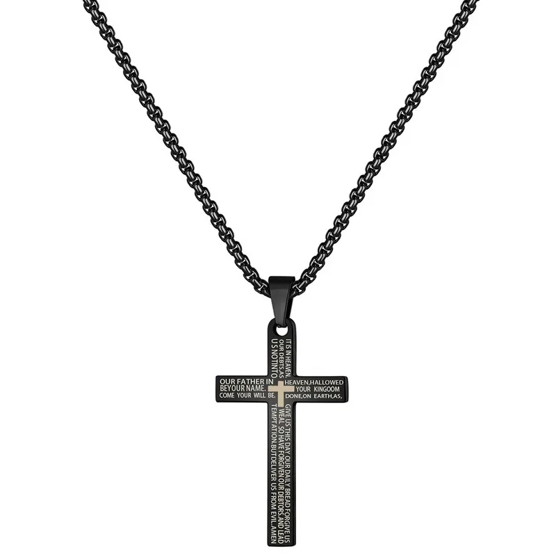 Christian Stainless Steel Cross Black Cross Necklace With Titanium Box