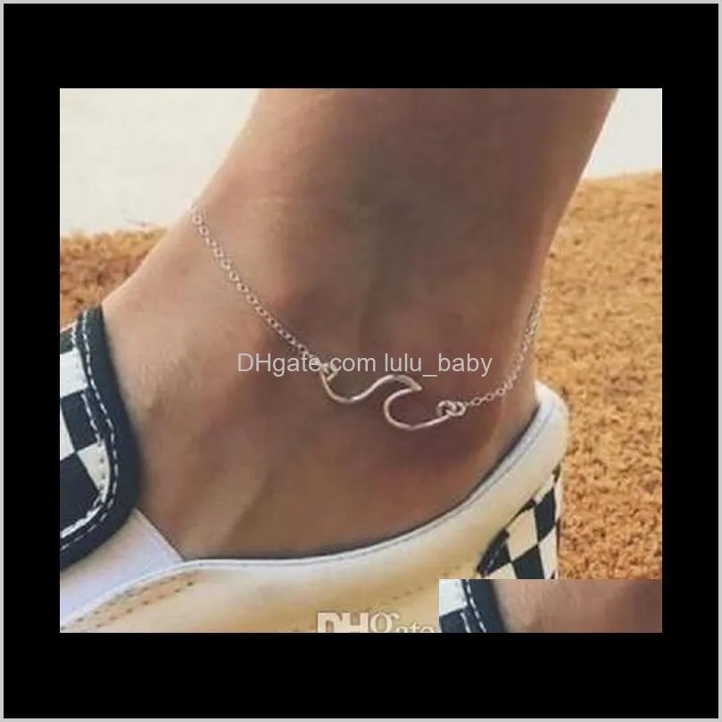 Tobilleras Simple Wave Tobillera Ocean Charms Cadena Pie Playa Joyería Charm Tobillo Pulsera Sier, Gold Drop Delivery 2021 9Q26K