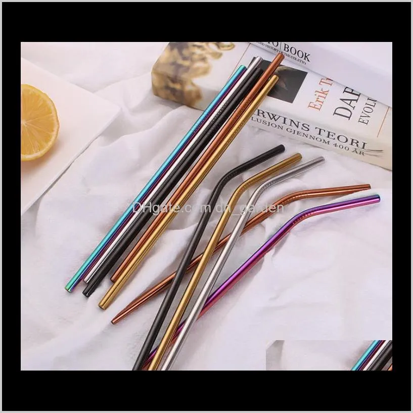 colorful stainless steel straws straight bent straws rainbow eco friendly bar drinking tools straw metal stainless steel straw sn1398