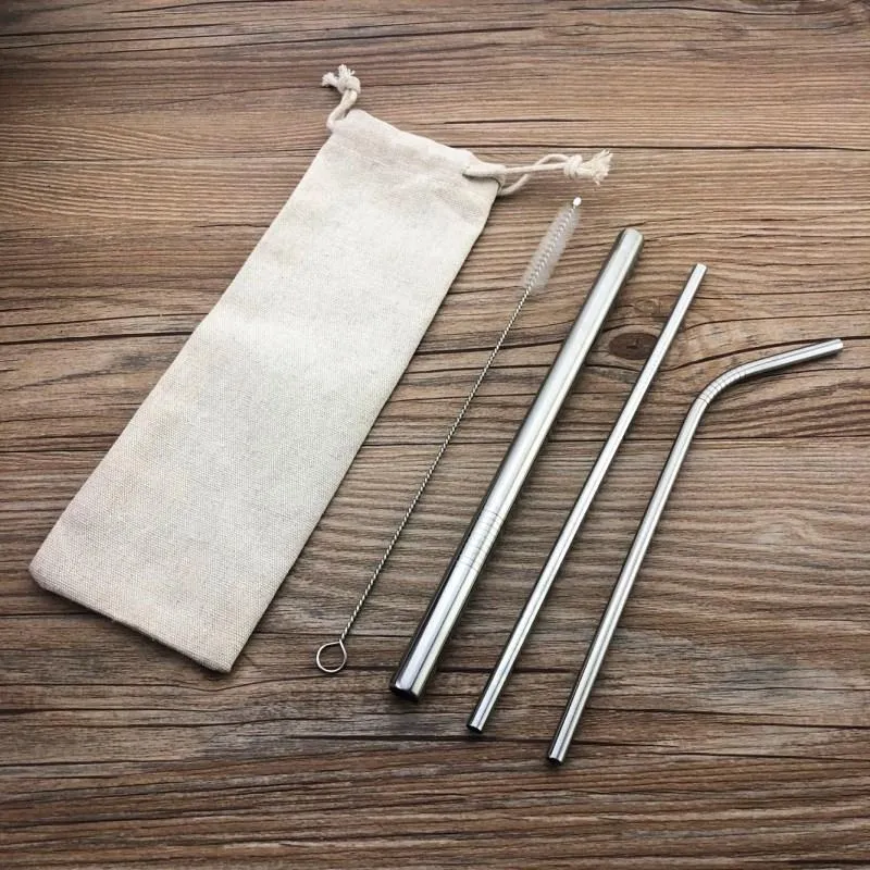 Metal Reusable Stainless Steel Straws Straight Bent Drinking Straw With Case Cleaning Brush Set Party Bar accessory LLS572