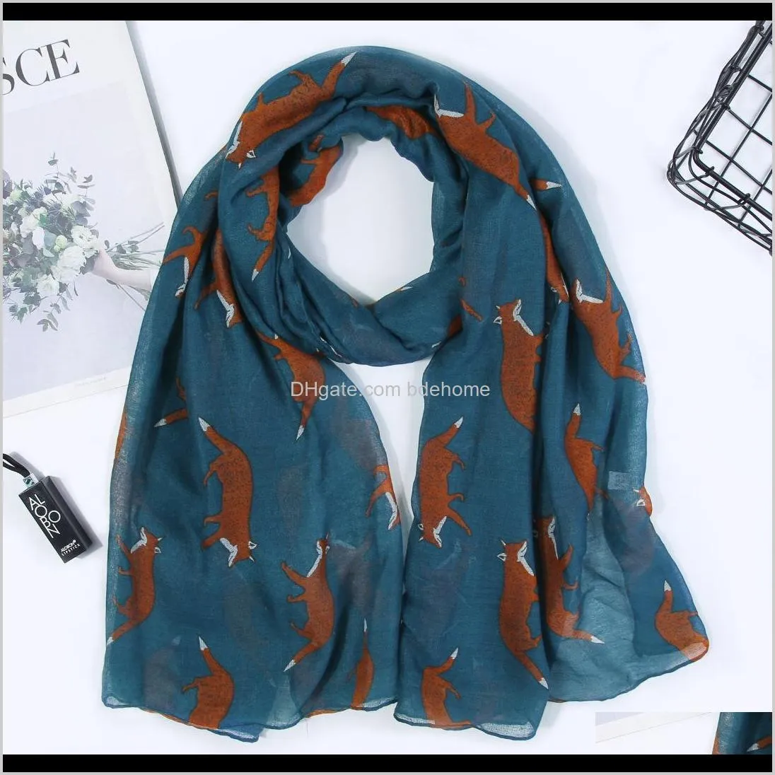 new style scarf direct sales fox printing voile scarf animal ladies hot style scarf ly061