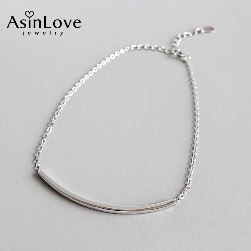 Asinlove Real 925 Sterling Silver Tube Tubo Curvo Stripe Sorriso Original Elegante Anklet para mulheres e meninas belas jóias