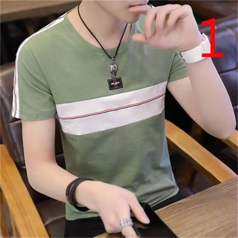 Letnia koreańska wersja Trendu męska cienka sekcja Slim Silk Short-Sleeved T-shirt 210420