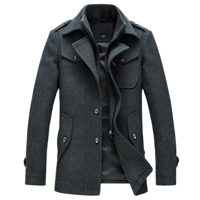 Mens Overcoat Winter Wool Coat Slim Fit Jackets Fashion Outerwear Warm Man Casual Jacket Overcoat Pea Coat Plus Size M-4XL 211122