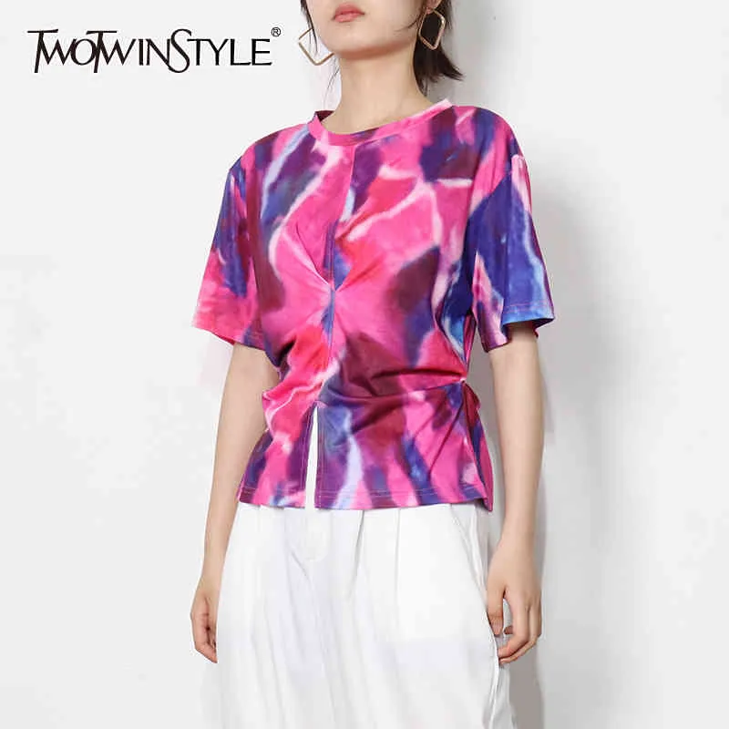 Imprimer Tie Dye Tops Pour Femmes O Cou À Manches Courtes Hit Couleur Casual T Chemises Femme Mode Vêtements Style 210524