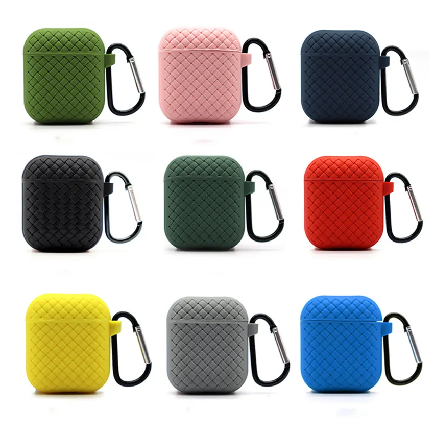 Étui à motif tissé pour Apple AirPods Pro 1/2/3 Bluetooth casque housse de protection multicolore à capuche intégré épais doux respectueux de l'environnement silicone 2,5 mm