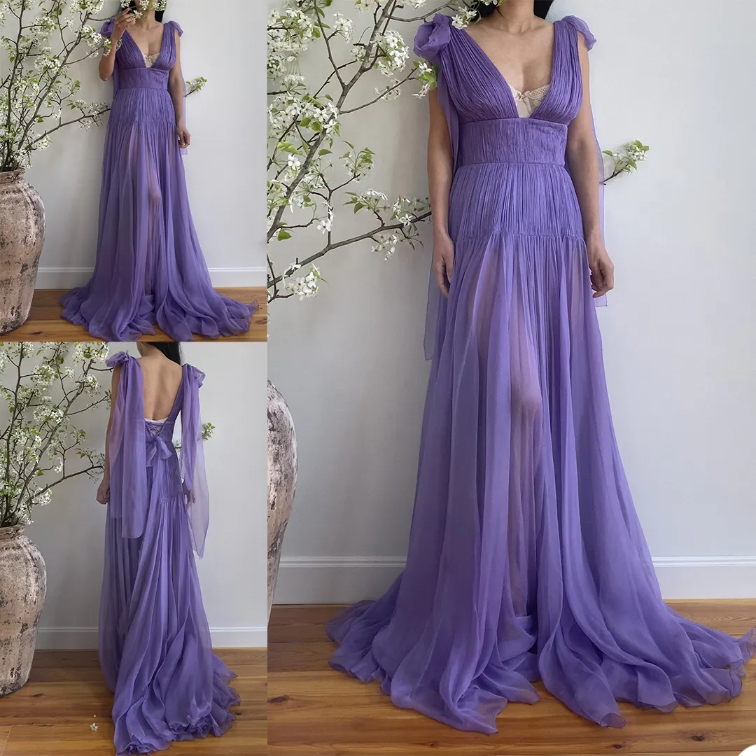 2021 Lavender Lavender Suknie Pregnowe dla Photoshoot Macierzyństwo Sukienka Sukienka Backness Lace Up Nightgowns Bielizna Szlafrok Nightwear Baby Shower