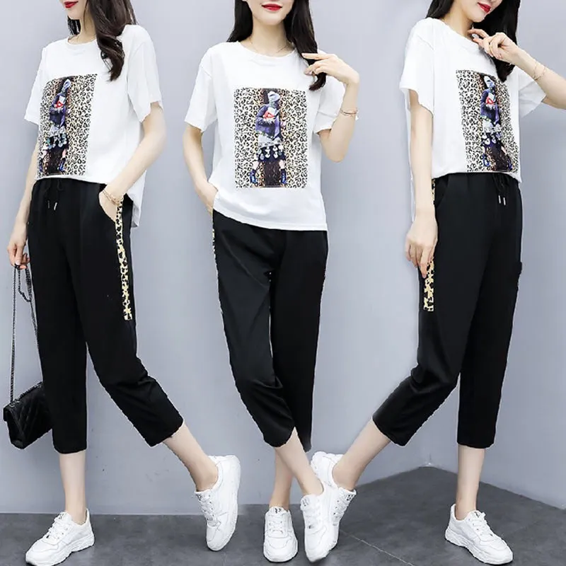 2021 Summer Two Piece Outfits Tracksuits for Women Co-ord Set Plus Size Large Pants Suits and Top ClothingTZ289 X0428