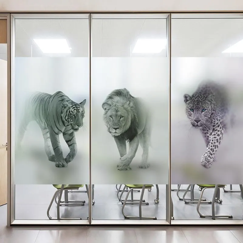 Adesivos de janela wopar animal padronize diy design 3d filme fosco privacidade sem cola adesivo de vitral opaco de vidro