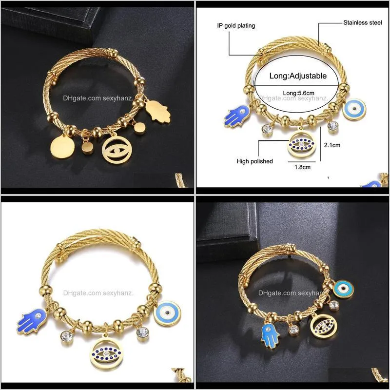 islamic fatima hand bracelet blue eye evil eye adjustable bangle fashion jewelry stainless steel ornament
