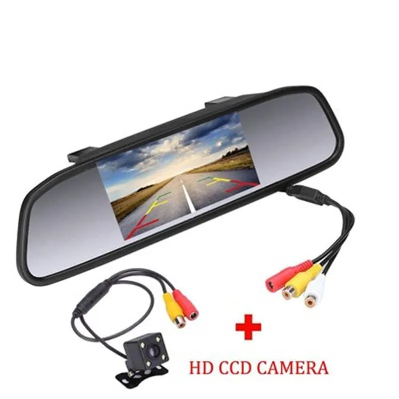 Caméras de recul de voiture Capteurs de stationnement Full HD 4,3 pouces Dvrs Enregistreur vidéo Dash Cam 1080P Caméra miroir Deux entrées AV Inversion automatique Image Pri