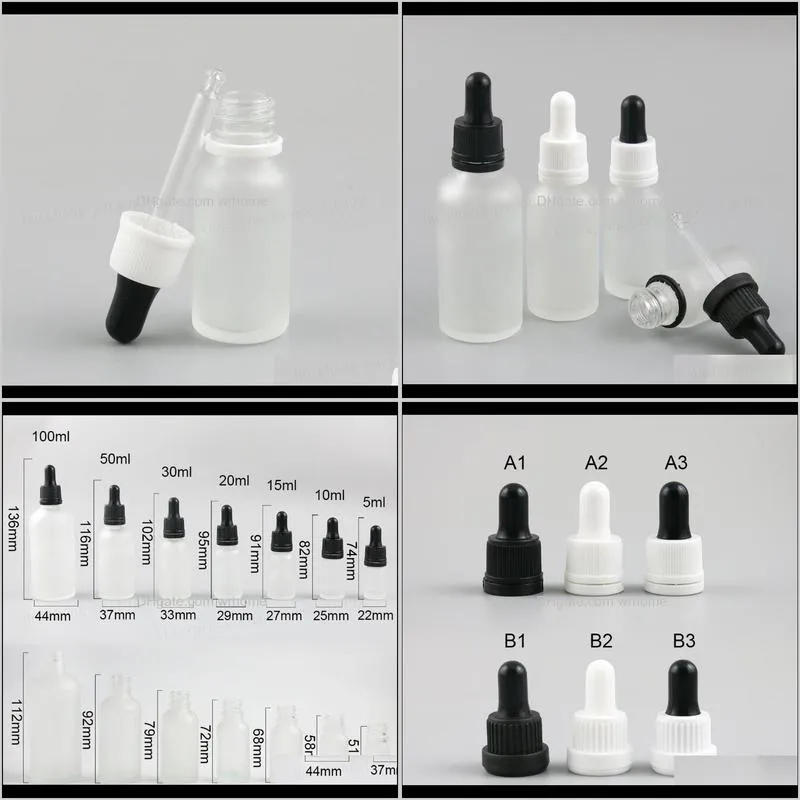 empty refillable frost glass e-liquid dropper bottles oil piepette container 5ml 10ml 20ml 30ml 50ml 100ml storage & jars