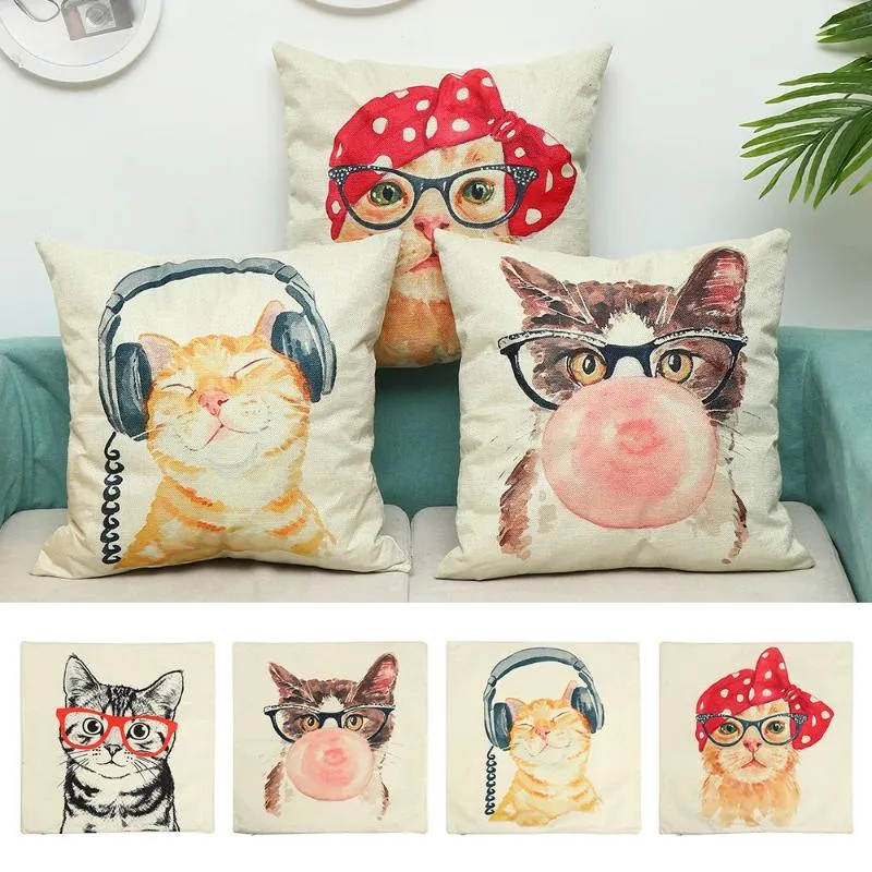 Kussensloop 45x45 cm Leuke Kat Kussensloop Decor Lovely Pet Animal Print Cushion Cover Linnen Woondecoratie Grappige Covers