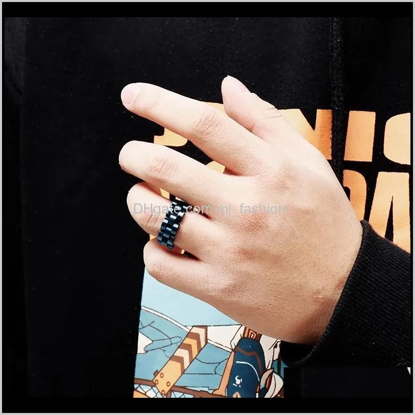 retro hiphop men watch link chain ring stainless steel punk rock biker finger men women couple rings fashion jewelry gift