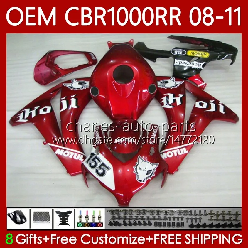 OEM Ciała dla Honda Fairings CBR 1000 CBR1000 RR CC Dark Red 2008-11 60NO.163 CBR 1000RR CBR1000RR 08 09 10 11 CBR-1000 1000CC 2008 2009 2011 2011 Wtrysk