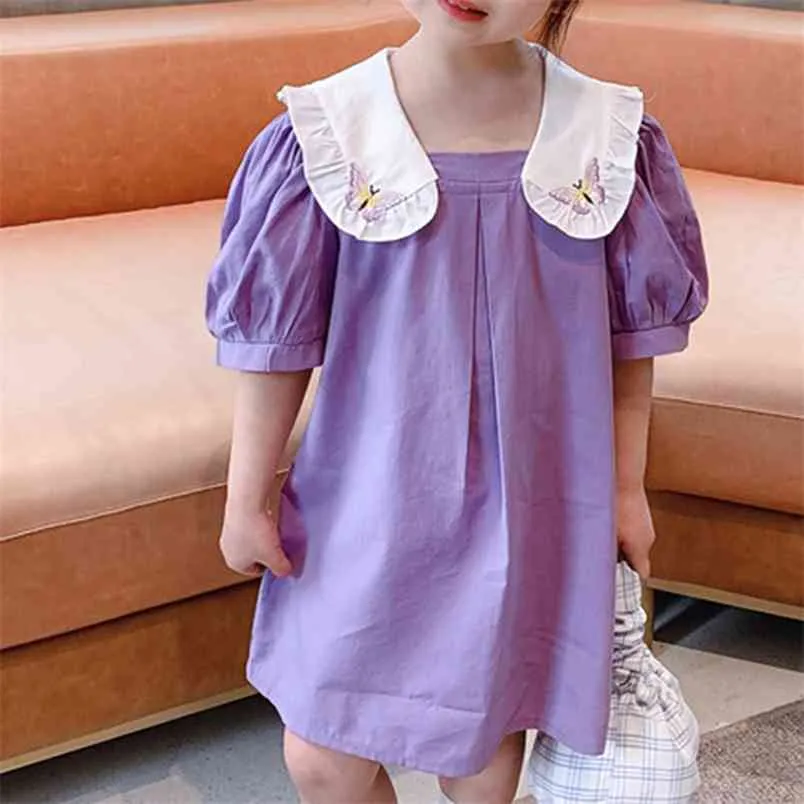 Dress Summer Purple For Girls Butterfly Embroidered Children's Clothing Kids Clothes 210528