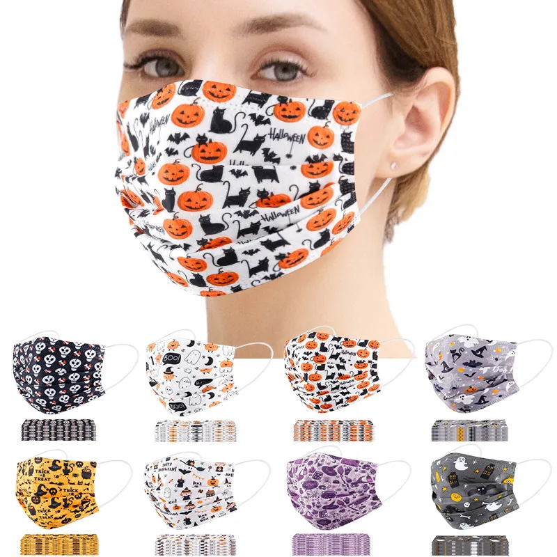 New Halloween adult disposable masks printed non-woven fabric with 3 layers of melt-blown spunlace cloth pumpkin ghost mask anti-dust