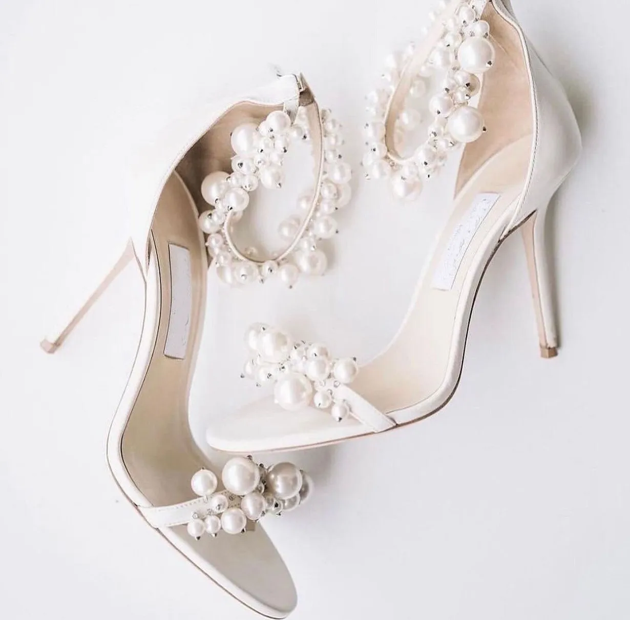 Women s White Pearl Embellished Ankle Strap Gladiator Sandals High Heels Wedding Bridal Shoes EU 35 43