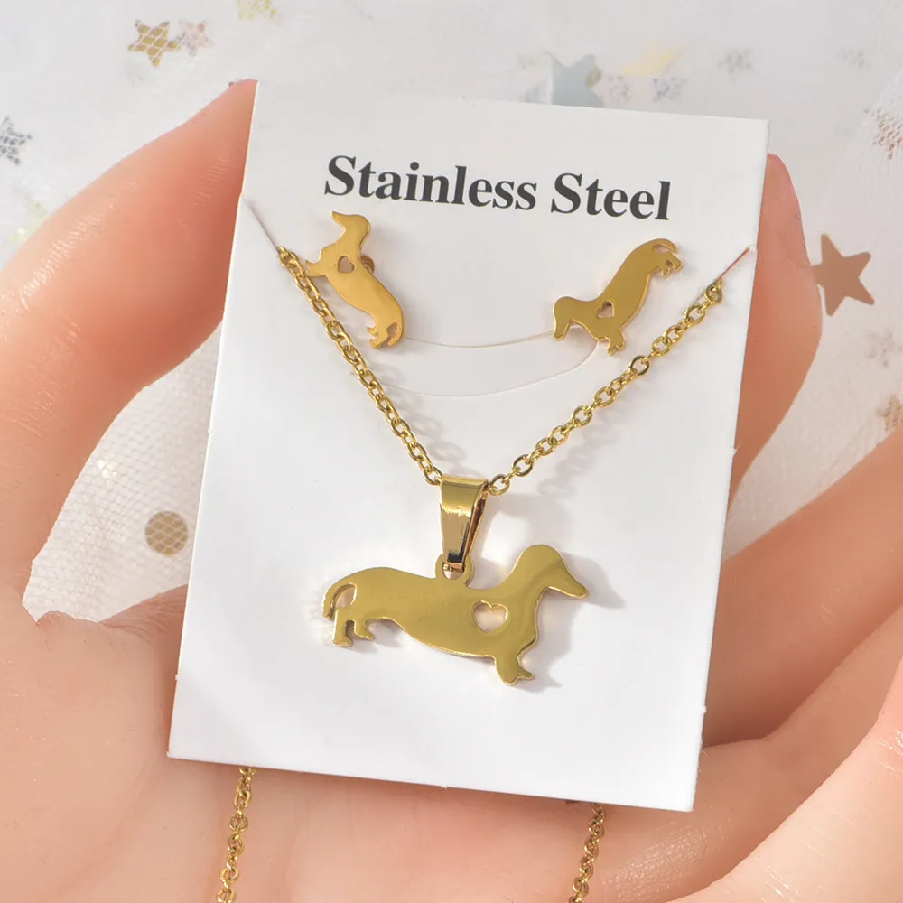 Collier Avec Pendentif Chien Câlin / Boucles D'oreilles – Alliage De Zinc, Symbole D'amitié – Bijou Pour Amoureux Des Animaux