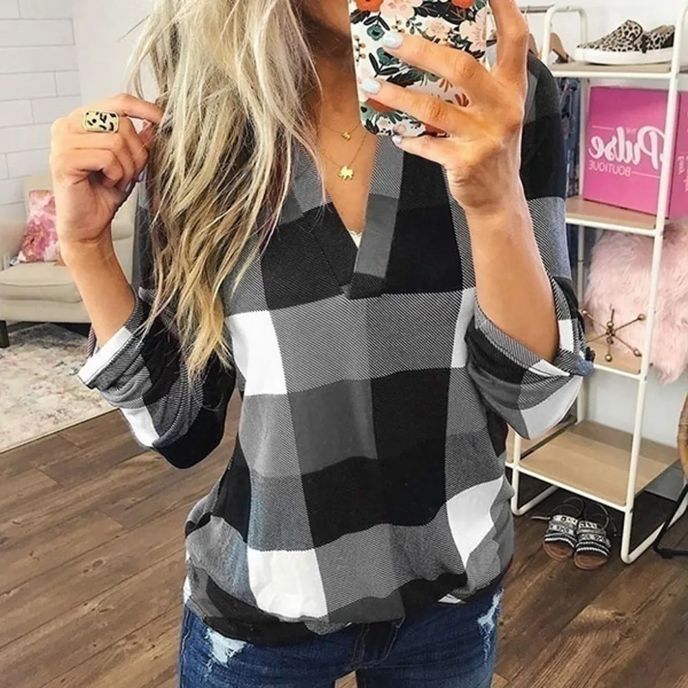 Tops Y Blusas Para Mujer Tallas Grandes Oto o Blusa A Cuadros Para