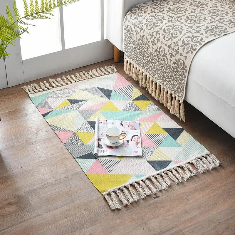 Tapis 60x90cm rétro bohème tapis pour salon tissé à la main Long tapis géométrique Flomingo imprimé tapis de sol chambre décor