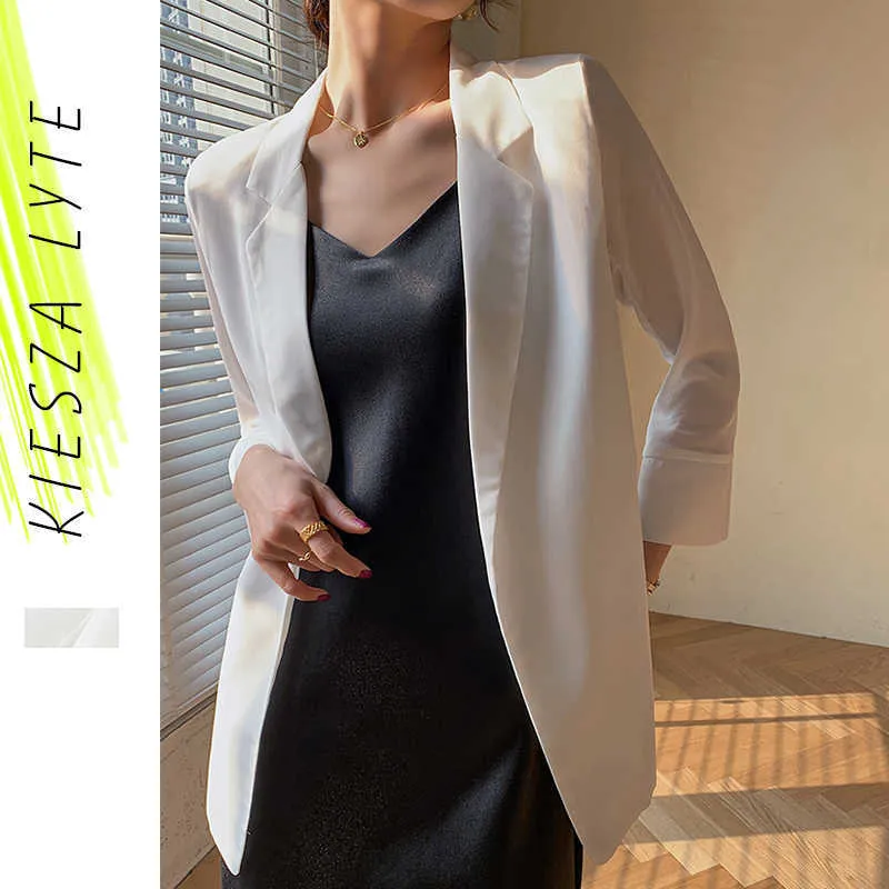 Blazer de oficina para mujer, blazer blanco ajustado con muescas, trajes de mujer, chaqueta de trabajo a la moda 210608