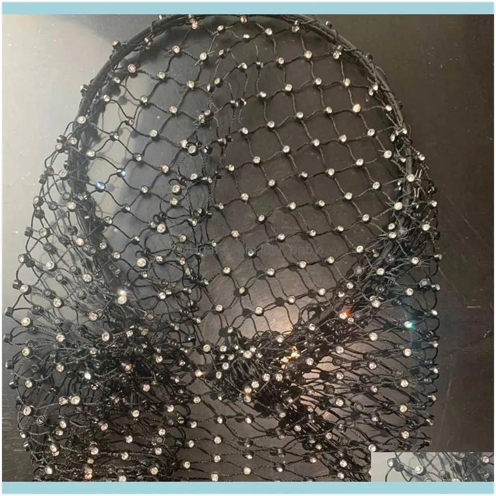 Sexy Black Luxury Crystal Rhinestone Mesh Band Head Hoop Headband Cover Face Veil Headpiece Wedding Hair Jewelry for Women