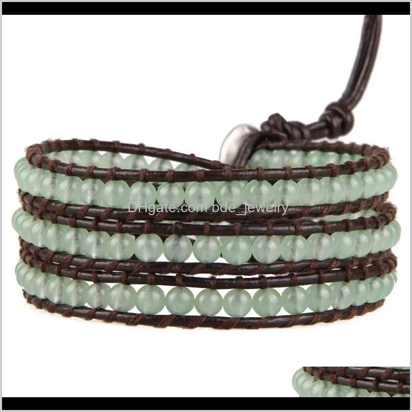 kelitch leather strand green beads wrap bracelets for women chains trendy jewelry pulsera decorations girls