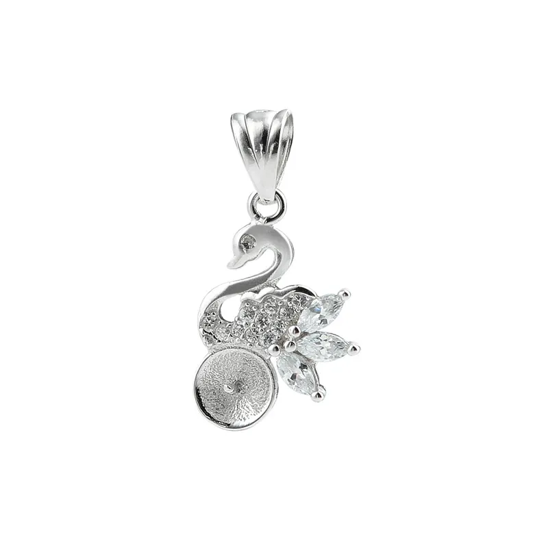 Cute Little Swan Pendant Settings Zircon Pearl Mount DIY Jewellery Making 925 Sterling Silver 5 Pieces