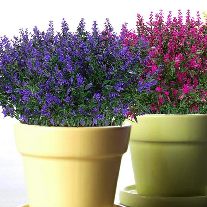 Kunstmatige lavendel bloemen planten 6 stuks, levensechte uv-resistente nep struiken groen struiken boeket om uw huis k decoratief op te fleuren