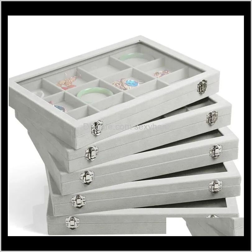 Packaging & Drop Delivery 2021 Ice Gray Veet Glass Lid Boxes Ring Tray Necklace Earrings Bracelets Loose Beads Jewelry Display Stand 8W9Nc