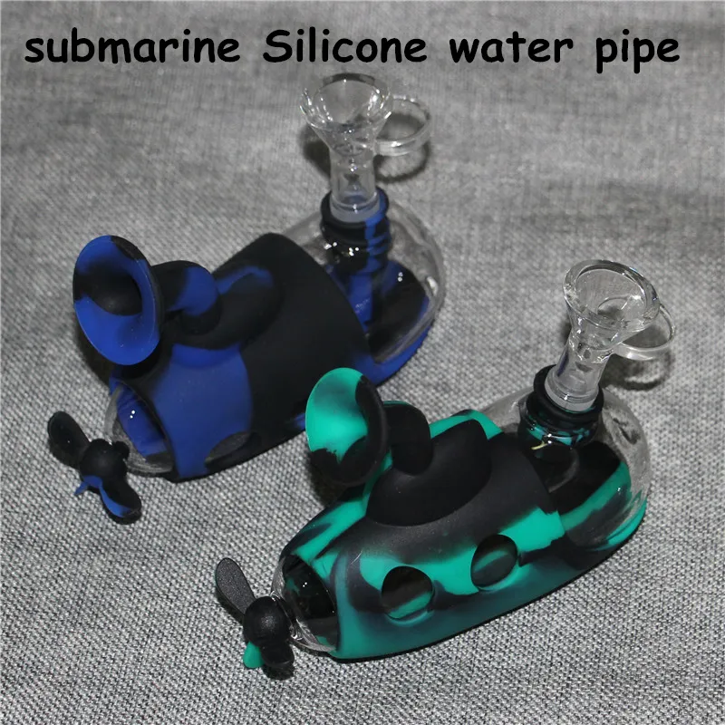 Tubi per bong in vetro per narghilè in silicone da fumo sottomarino, bong per tabacco dab rig con ciotola