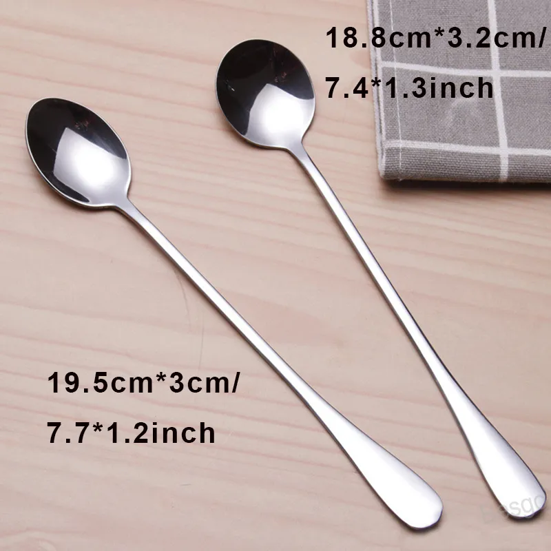 Rostfritt stål Tea Spoons Långt handtag Kaffe Mjölk Rörning Scoop Ice Cream Cake Dessert Sked Bar Verktyg Round Scoops BH4525 WLY