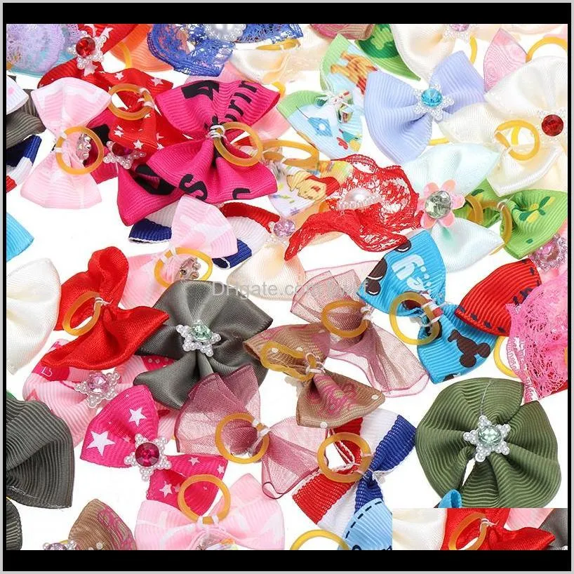 100pcs dog hair bows dog topknot multicoloured bows pet puppy hair bows bright flower peals pet grooming products 201127