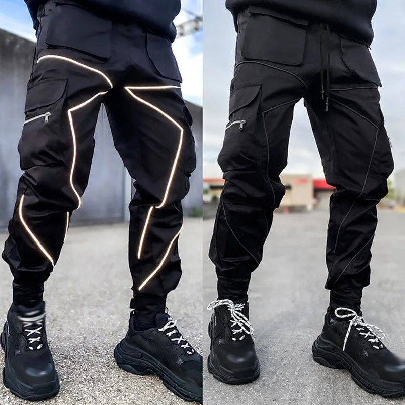 GODLIKEU Mens Casual Cargo Woolen Pants Loose Plus Size Striped Multi Pocket Sports Fiess Hip Hop Jogger Trousers Joggers