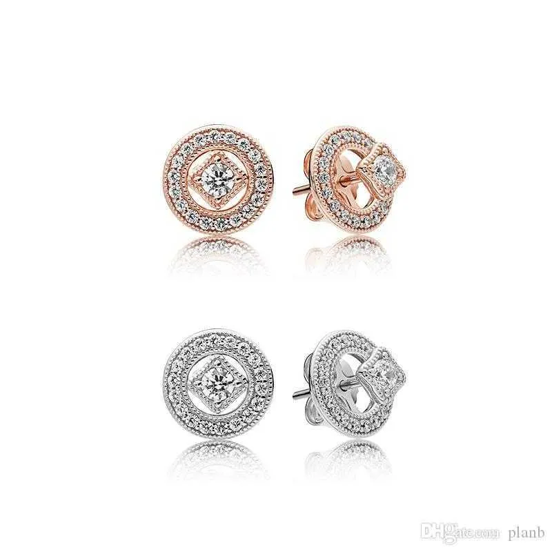 Luxury Wedding Jewelry sets 18K Rose gold Vintage Circle Ring & Earring with Original box for pandora real 925 Silver Rings earrings