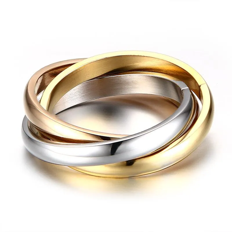 Anéis de casamento de aço inoxidável tricolor triplo entrelaçado conjuntos de anéis clássicos para noivado feminino joias de dedo