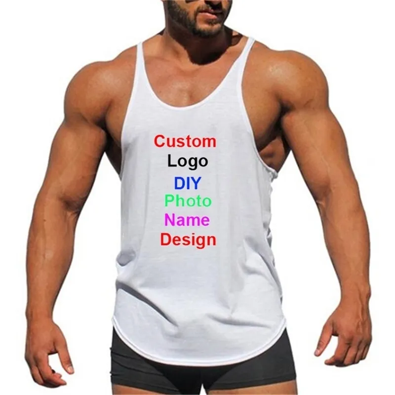 DIY Bodybuilding Stringer Tank Top Po Name Design Summer Fitness Mens Gym Clothing Customized Cotton Sleeveless Shirt 210623