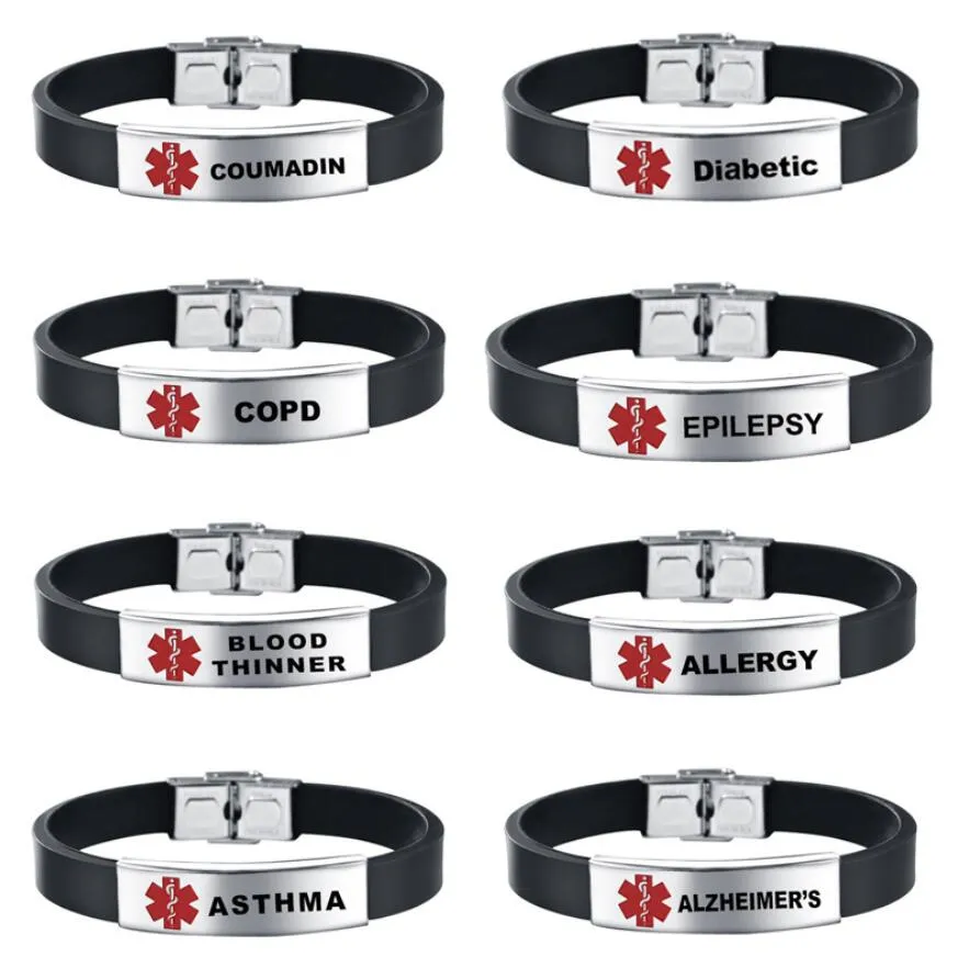 8 pièces Bracelet d'identification d'alerte saine d'urgence réglable réglable en acier inoxydable diabète épilepsie SOS Bracelets bracelet pour hommes femmes