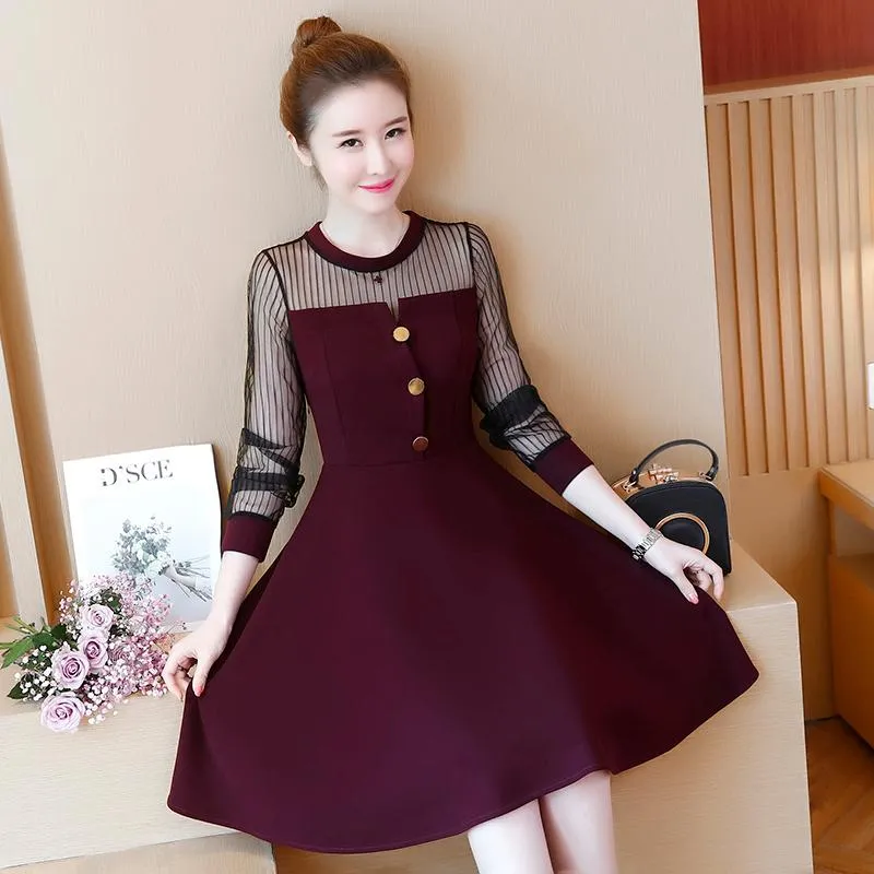 Vestidos Casuales Empalme De Gaso Coreano Moda Coreana Vestido Elegante Ropa Traje Femenino Vestido Negro Rojo MÁS TAMAÑO L 5XL De € | DHgate
