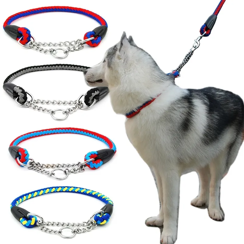 Martingal Dog Touw Kraag Touw Slip Chains Pinch Choke Collar met gelaste Link Chain Training Accessoires voor grote honden 210729