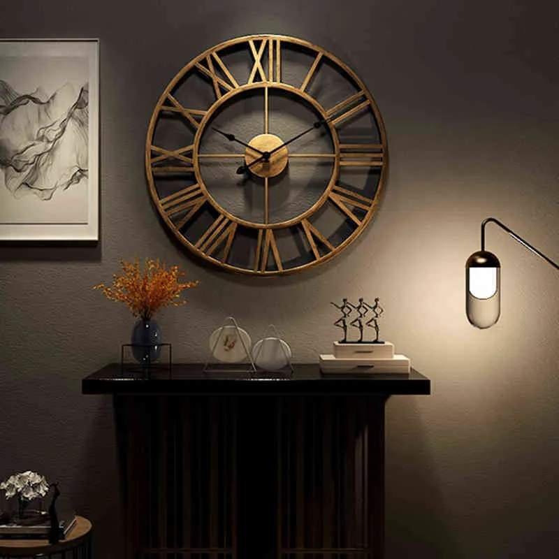 60x60 cm chiffres romains grande 3D luxe Vintage horloge murale pour cuisine maison chambre décor H1230