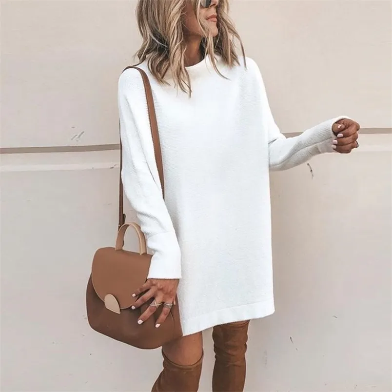 green emerald velvet dress Loose Fit Thick Round Neck Sweater Dress main image 1