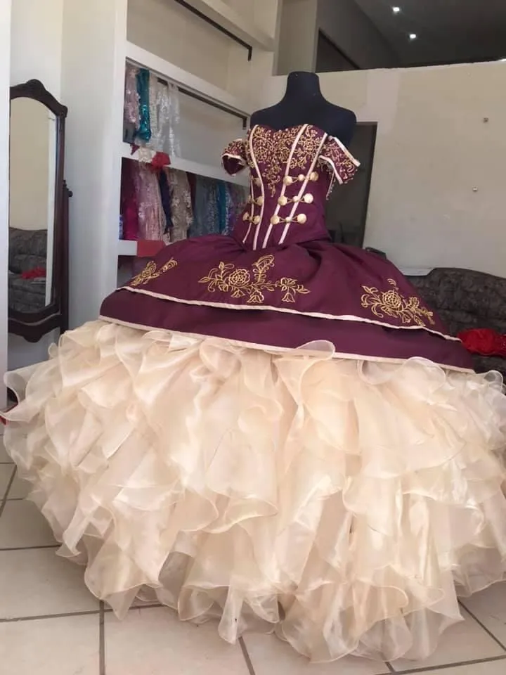 Mexican Embroidered Quinceanera Dresses Burgundy Champagne Ball Gown Off  Shoulder Lace-up Backless from Dhgate Quinceanera Dresses - price 86.92