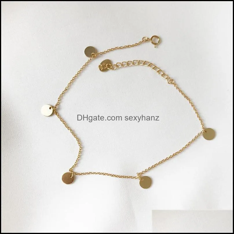 Sterling Silver Anklets For Women Fashion Cool Summer Round Tag O Shape Chain Gold Female Fine Jewelry Gifts